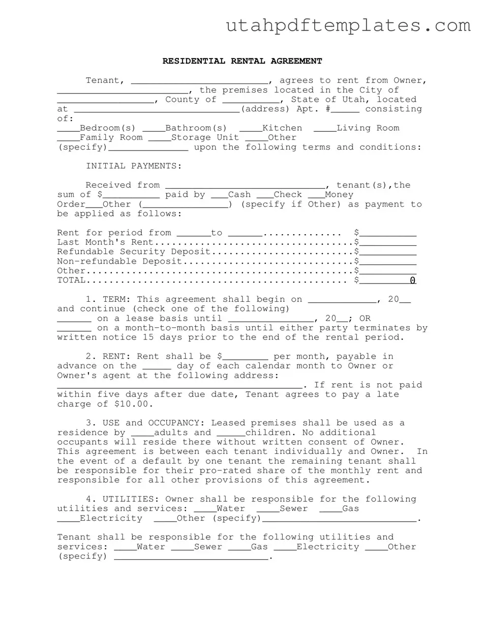 Fill in Your Agreement Utah Form