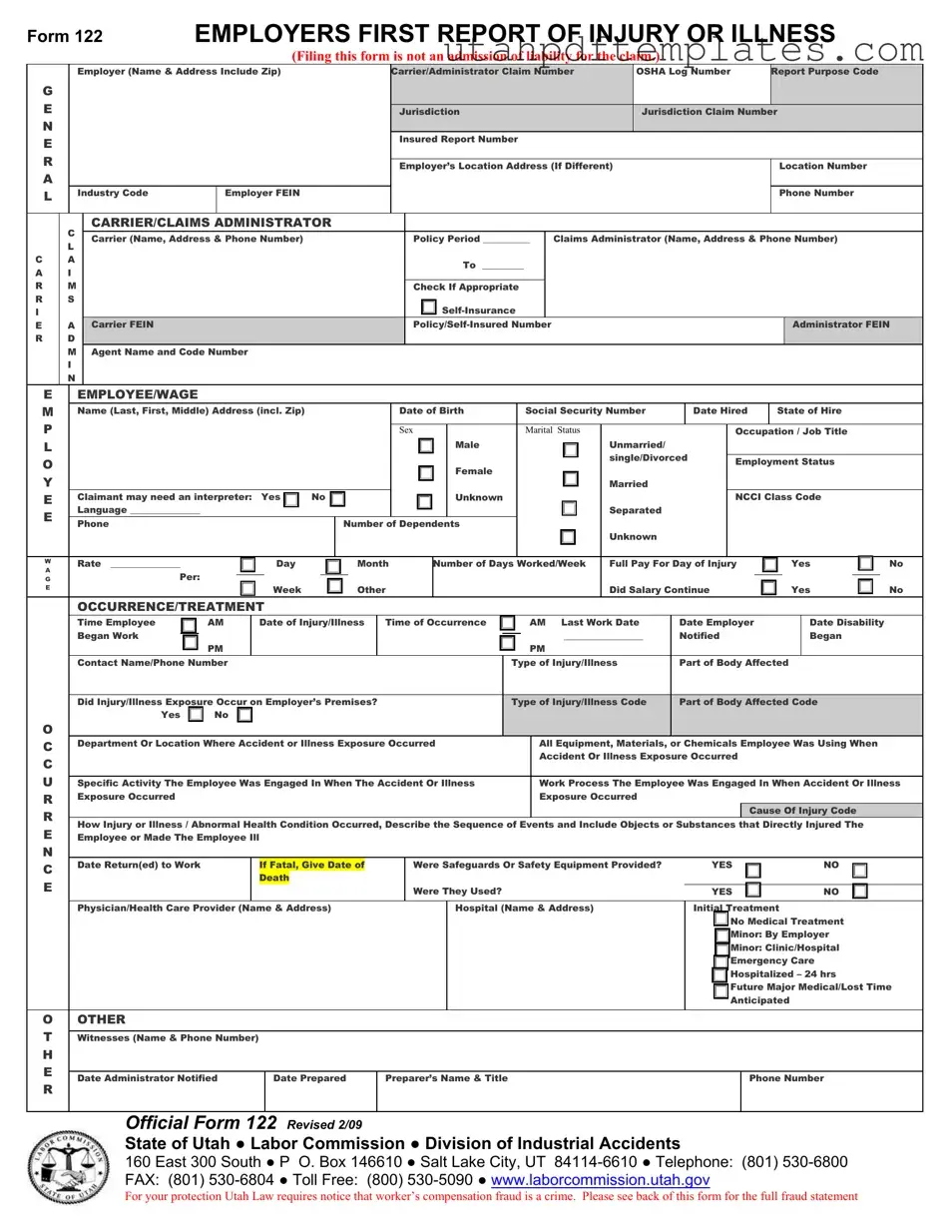 Fill in Your Official 122 Utah Form