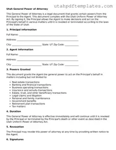 Fillable General Power of Attorney Form for Utah State