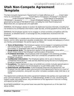 Fillable Non-compete Agreement Form for Utah State