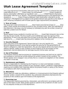 Fillable Lease Agreement Form for Utah State