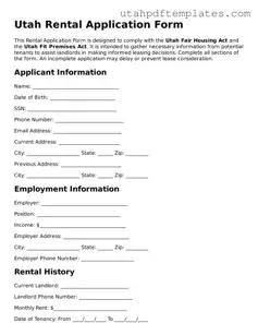 Fillable Rental Application Form for Utah State