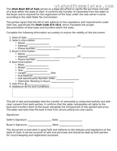 Fillable Boat Bill of Sale Form for Utah State