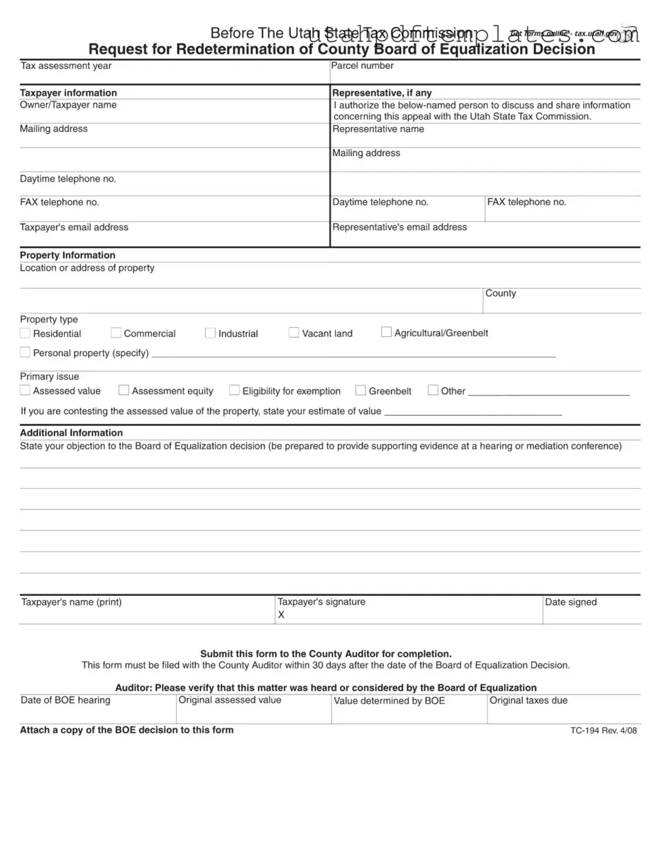 Fill in Your Tc 194 Utah Form