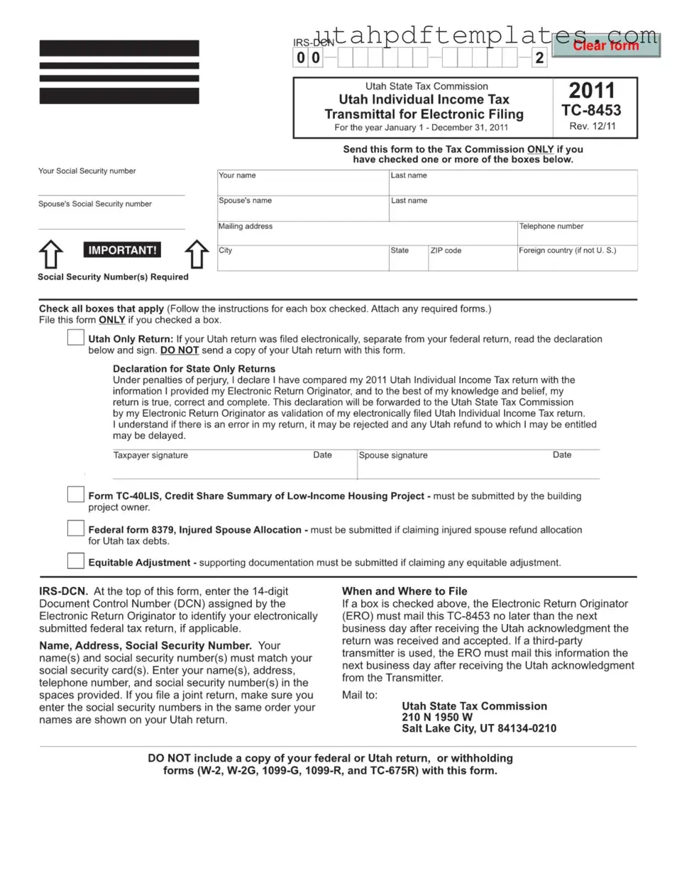 Fill in Your Tc 8453 Utah Form