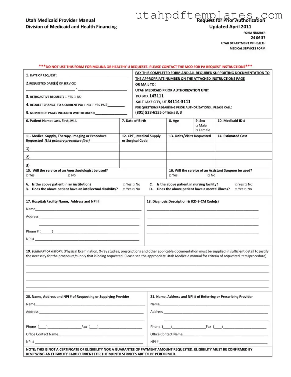 Fill in Your Utah 24 06 37 Form