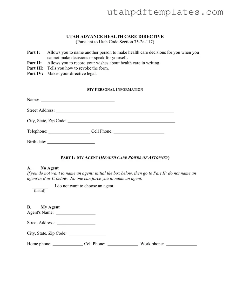Fill in Your Utah Advance Health Care Form