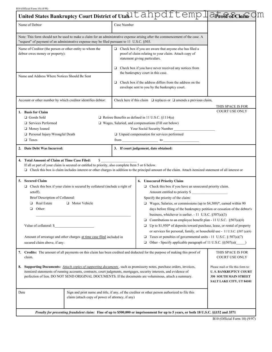 Fill in Your Utah B10 Form