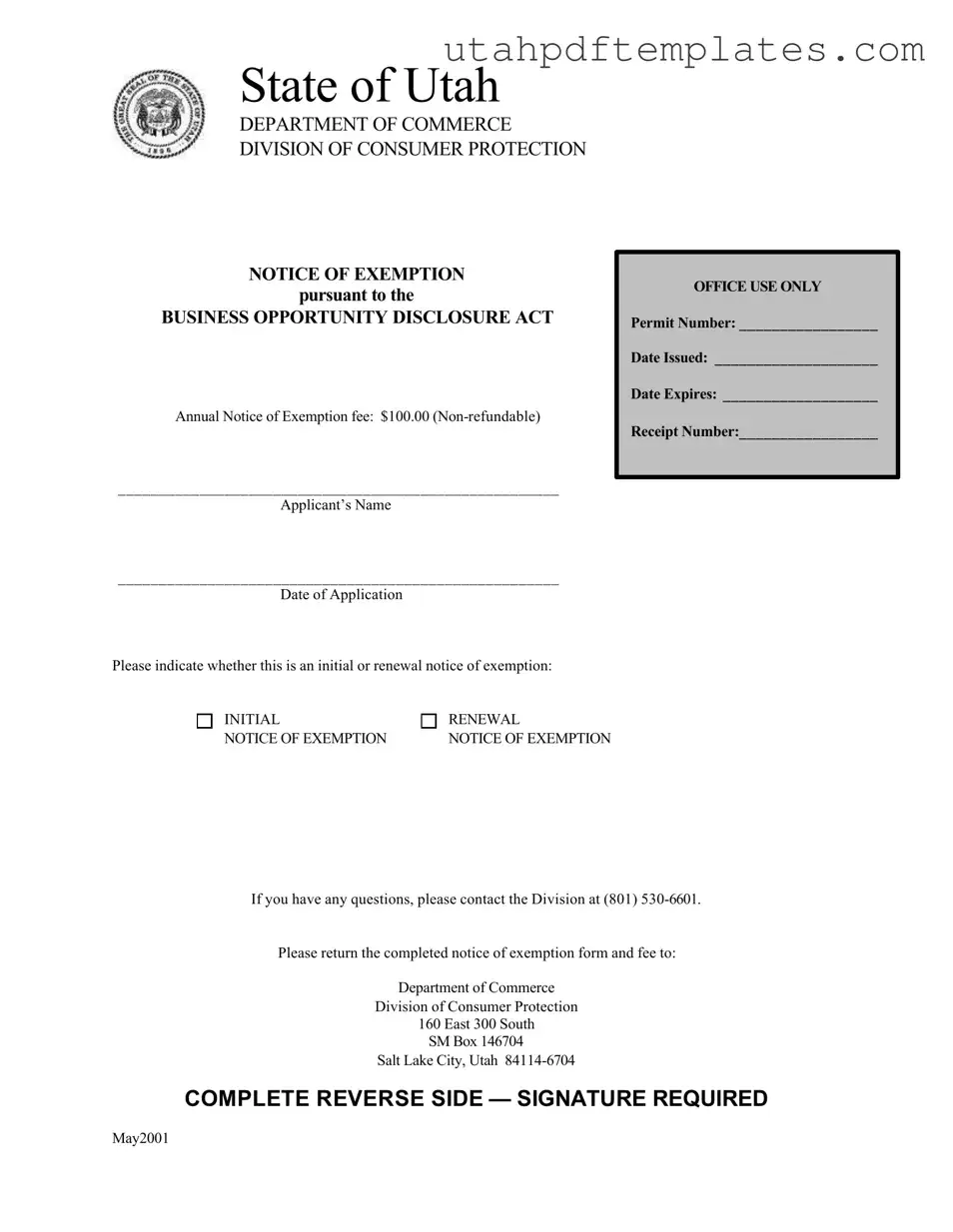 Fill in Your Utah Department Commerce Notice Form