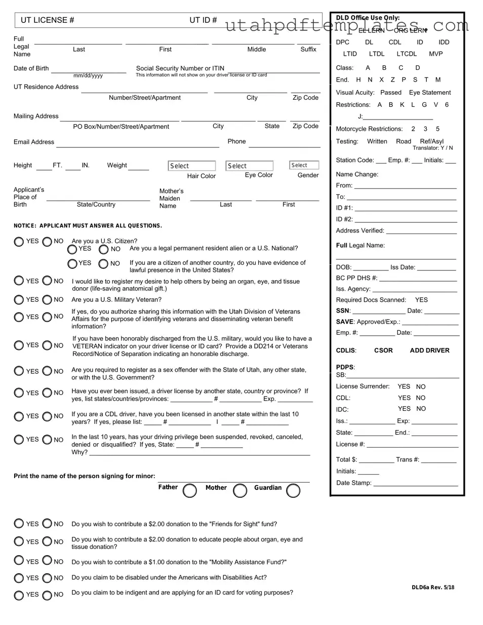 Fill in Your Utah Driver License Application Form