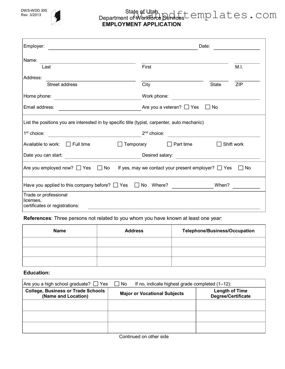 Fill in Your Utah Job Application Form