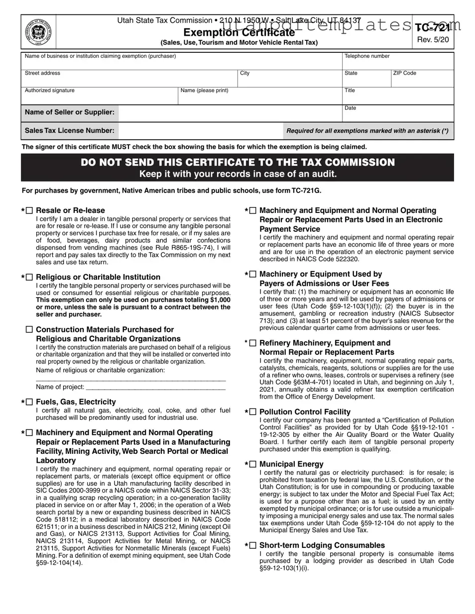 Fill in Your Utah Tax Exemption Form