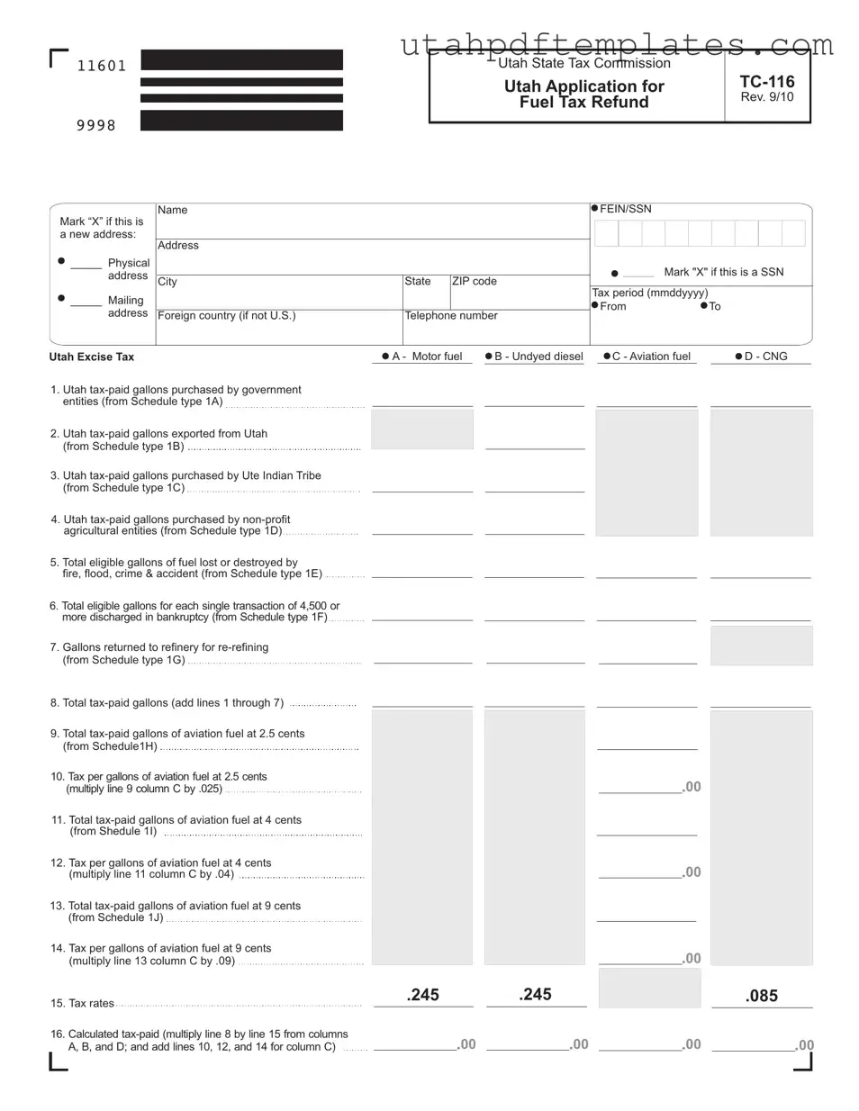Fill in Your Utah Tc 116 Form