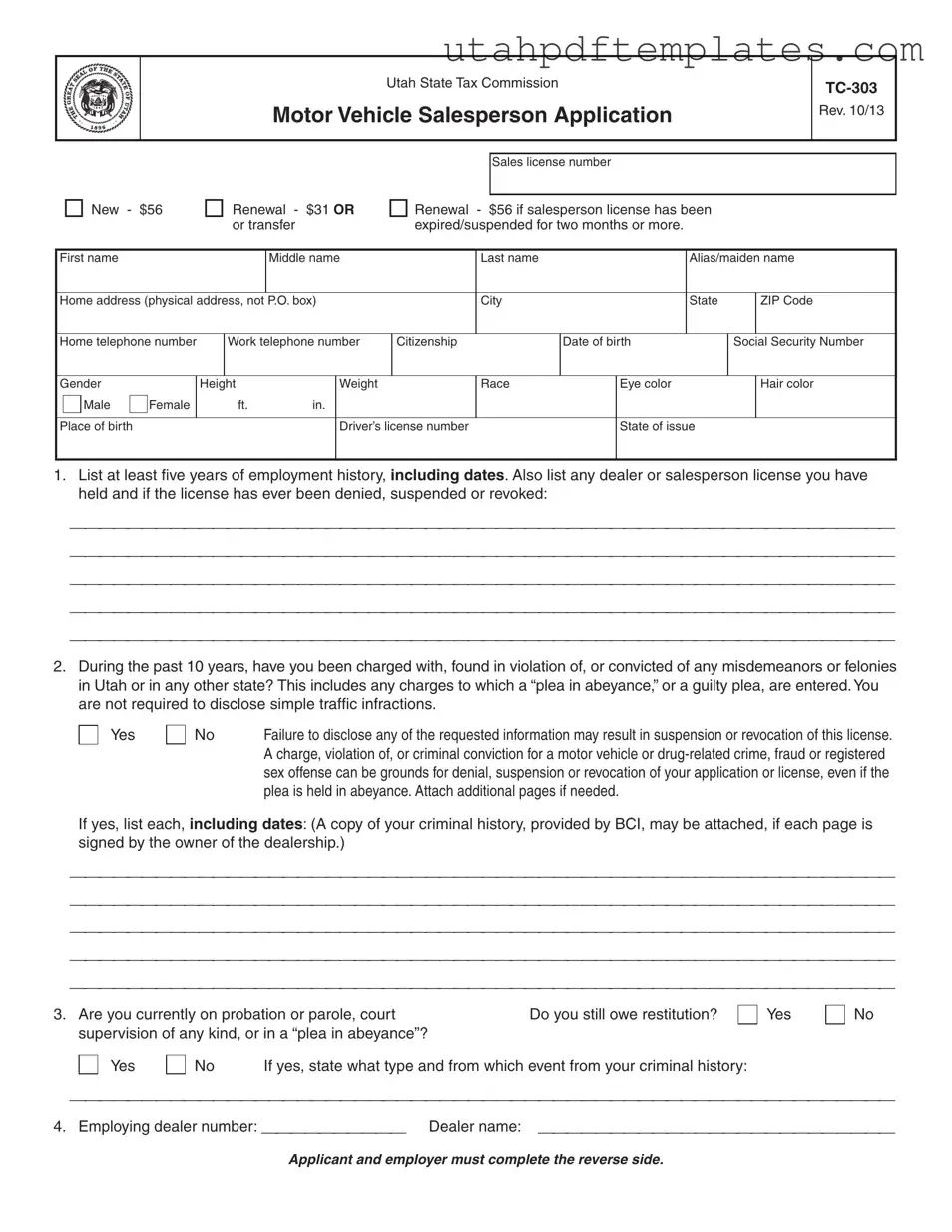 Fill in Your Utah Tc 303 Form
