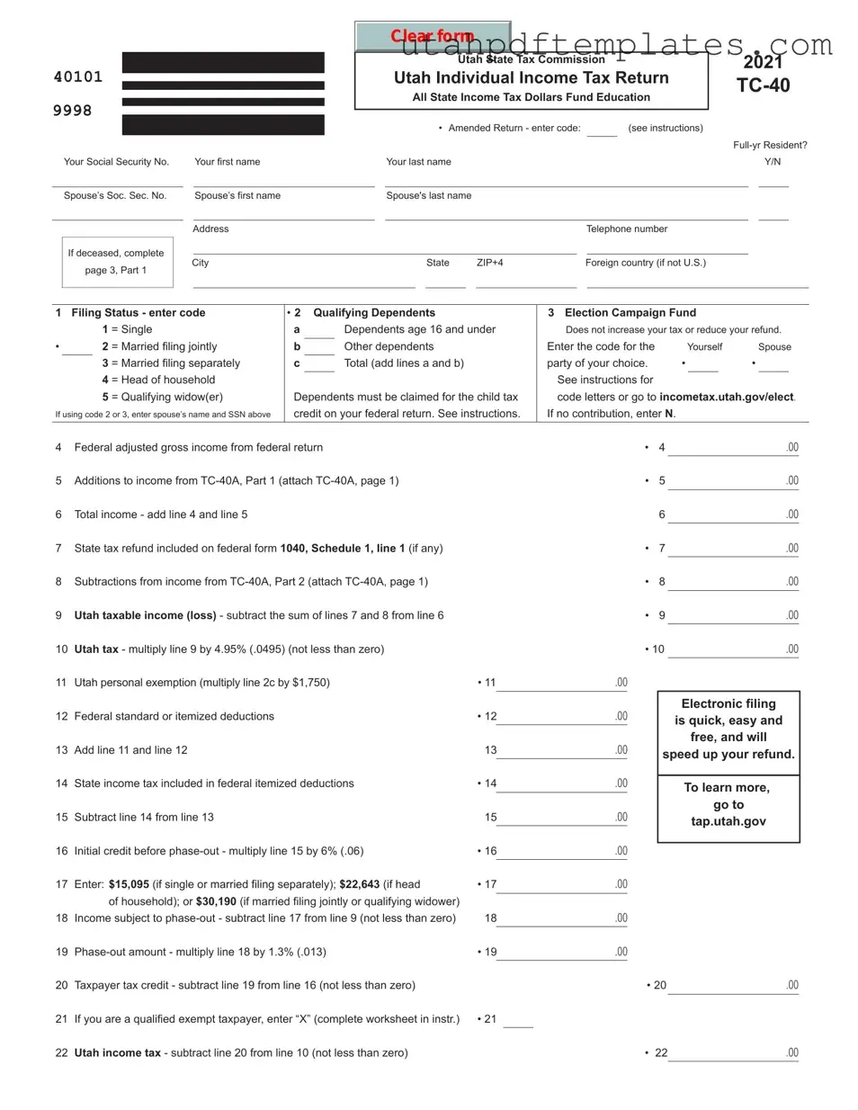 Fill in Your Utah Tc 40 Form