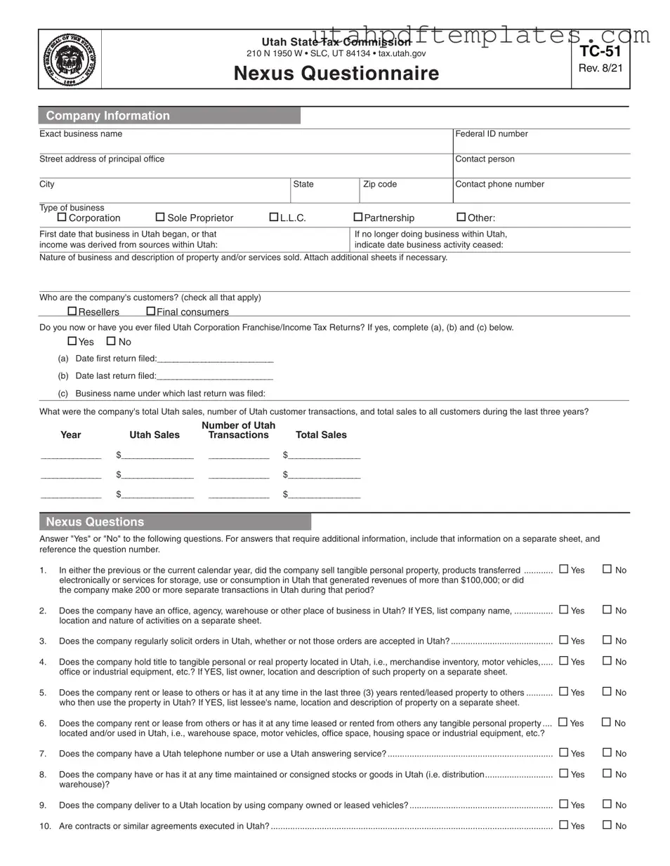 Fill in Your Utah Tc 51 Form