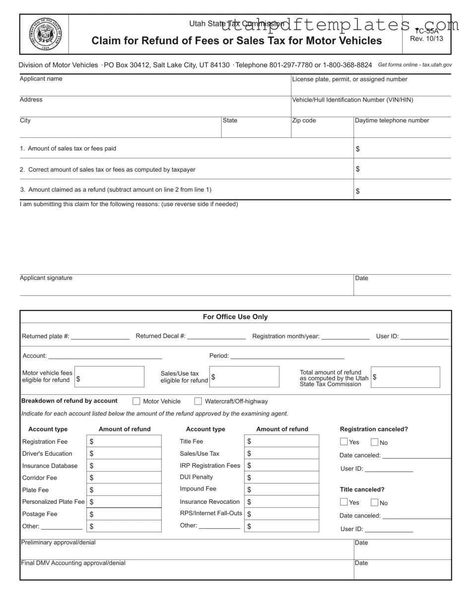 Fill in Your Utah Tc 55A Form