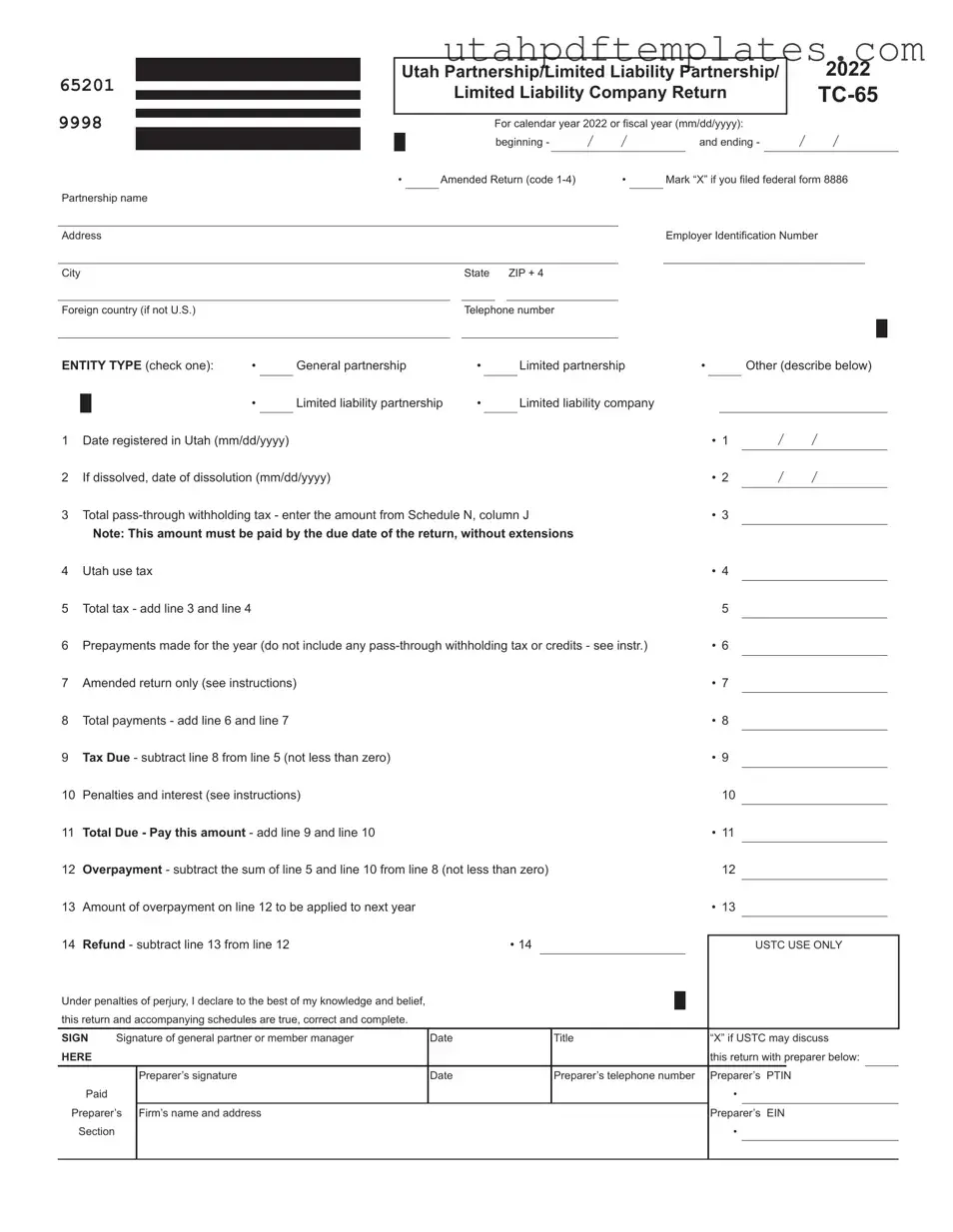 Fill in Your Utah Tc 65 Form