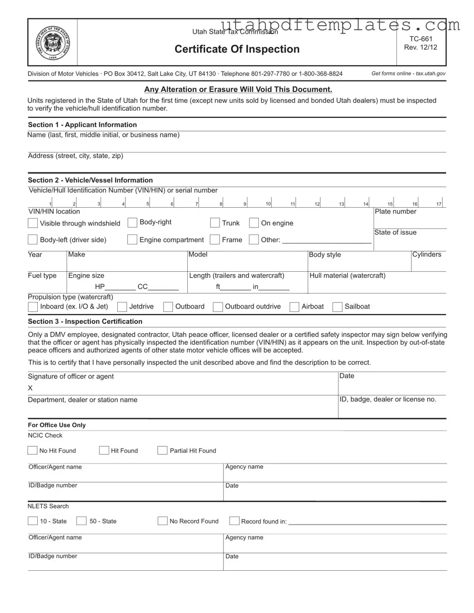 Fill in Your Utah Tc 661 Form