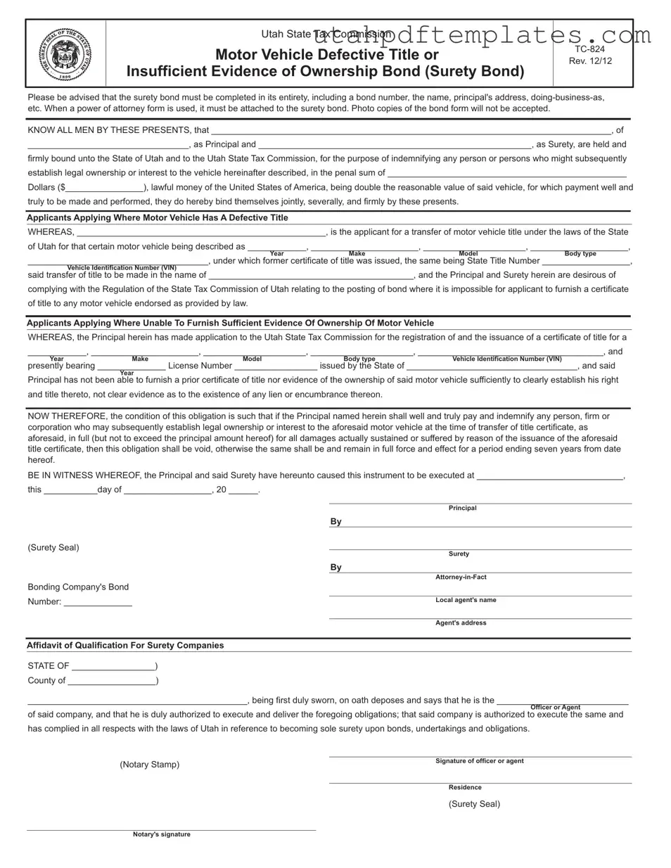 Fill in Your Utah Tc 824 Form