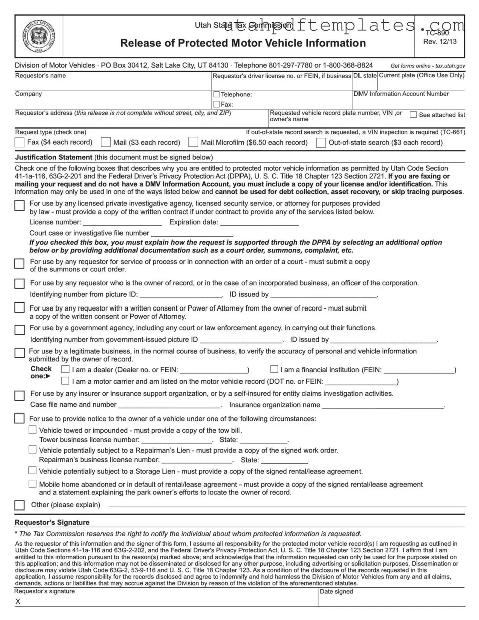 Fill in Your Utah Tc 890 Form