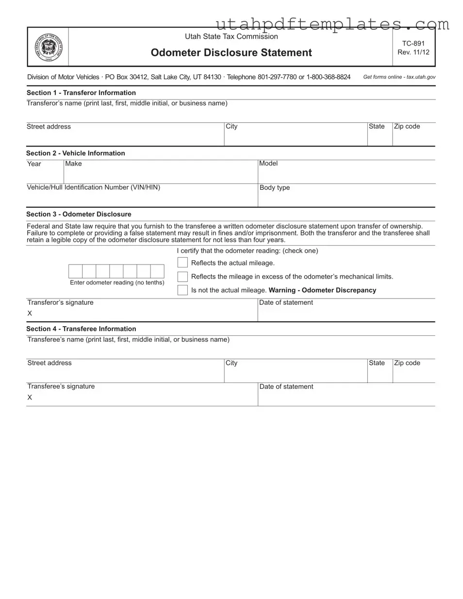 Fill in Your Utah Tc 891 Form