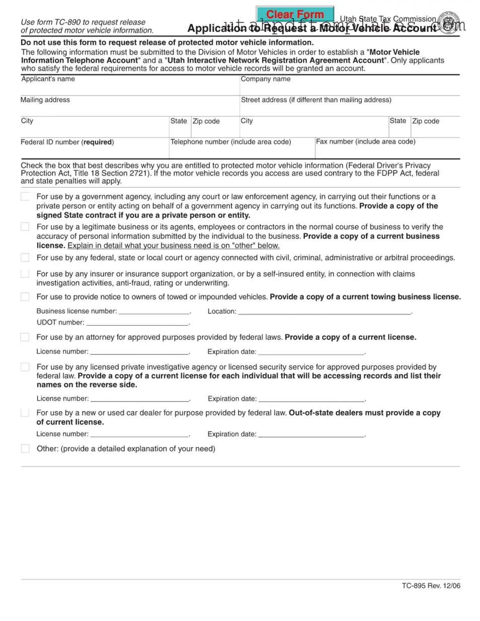 Fill in Your Utah Tc 895 Form